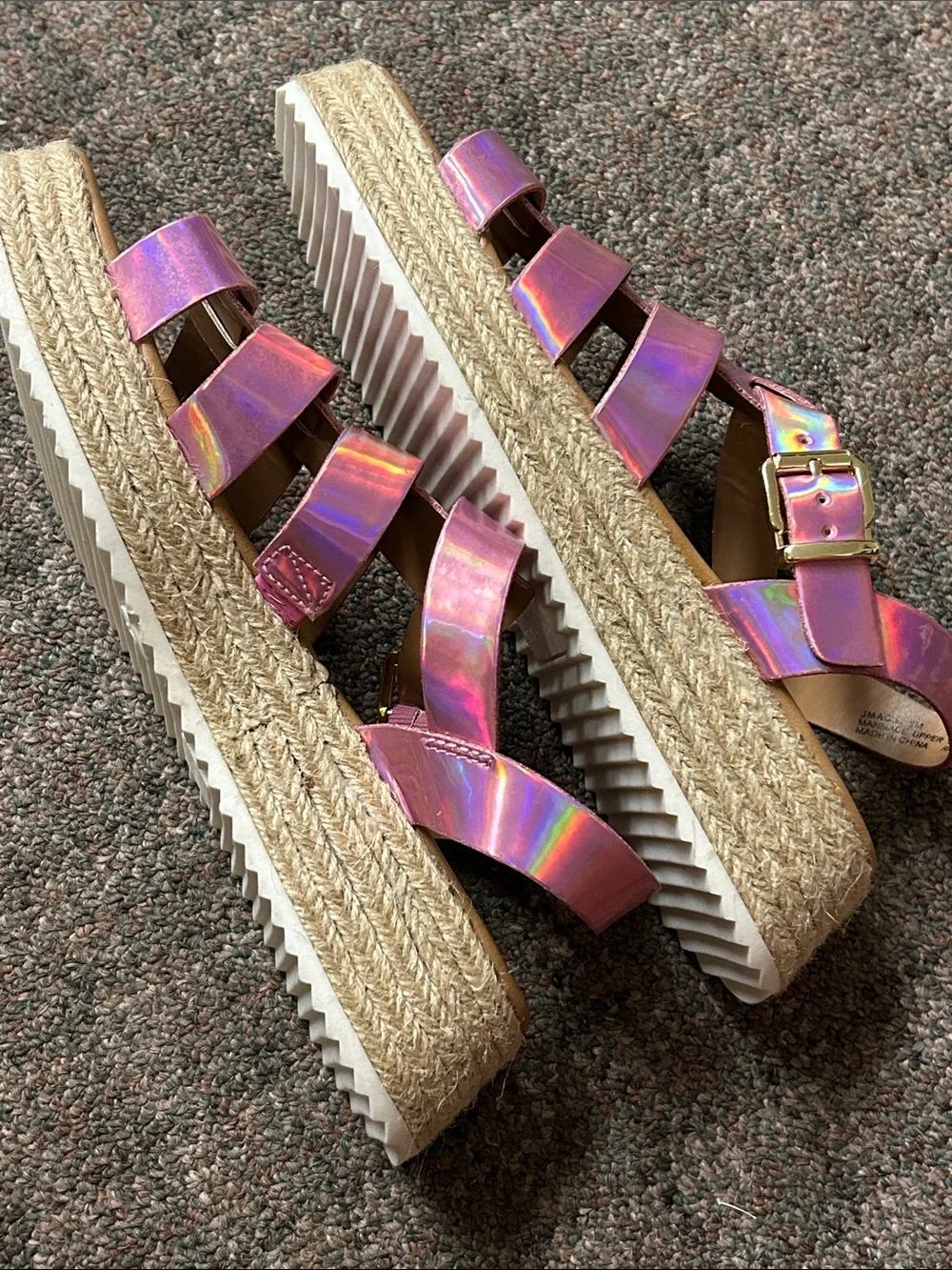 Steve Madden Holographic Pink Strappy Platform Sandals